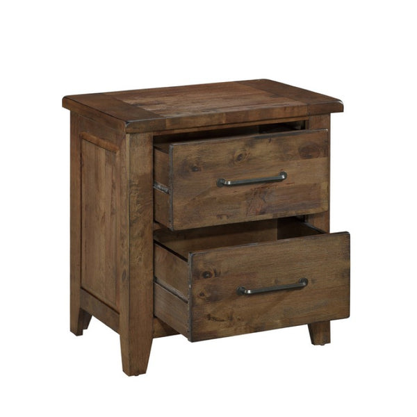 English Elm California King Bedroom Set Solid Rubberwood Plank Design with Antique Brass Hardware B011S06772