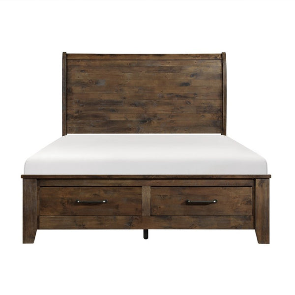 English Elm California King Bedroom Set Solid Rubberwood Plank Design with Antique Brass Hardware B011S06772