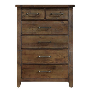 English Elm California King Bedroom Set Solid Rubberwood Plank Design with Antique Brass Hardware B011S06772