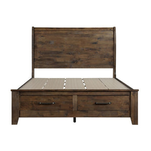 English Elm California King Bedroom Set Solid Rubberwood Plank Design with Antique Brass Hardware B011S06772