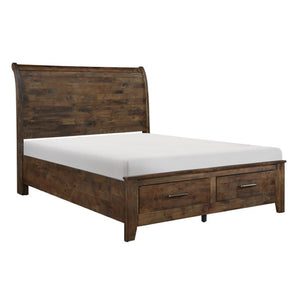 English Elm California King Bedroom Set Solid Rubberwood Plank Design with Antique Brass Hardware B011S06772
