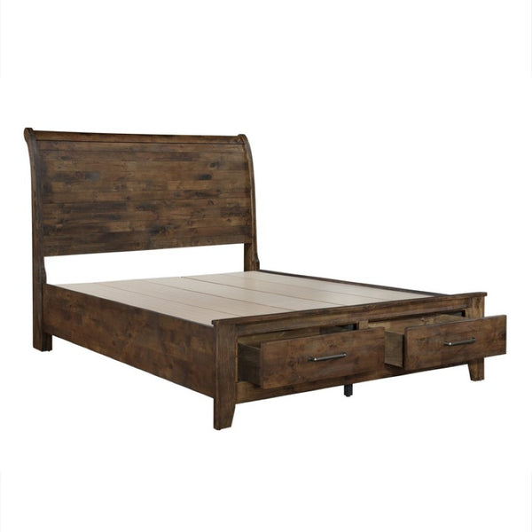 English Elm California King Bedroom Set Solid Rubberwood Plank Design with Antique Brass Hardware B011S06772