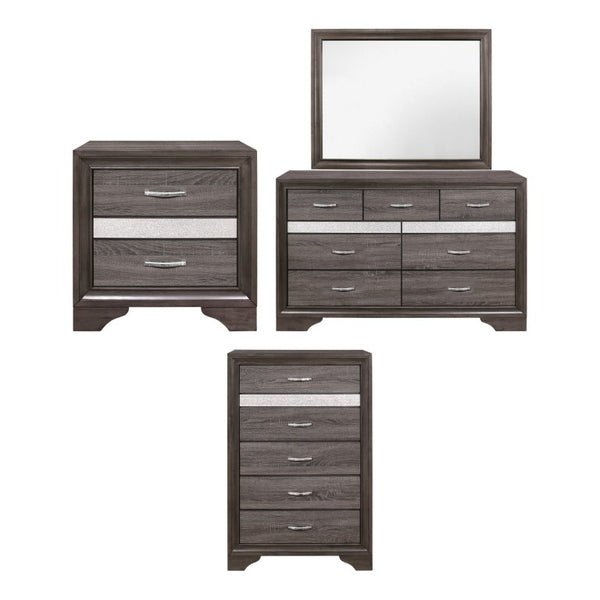 English Elm Night Stand Dresser Mirror Chest Hollywood Regency Set with Glam Crystal Hardware B011S06776