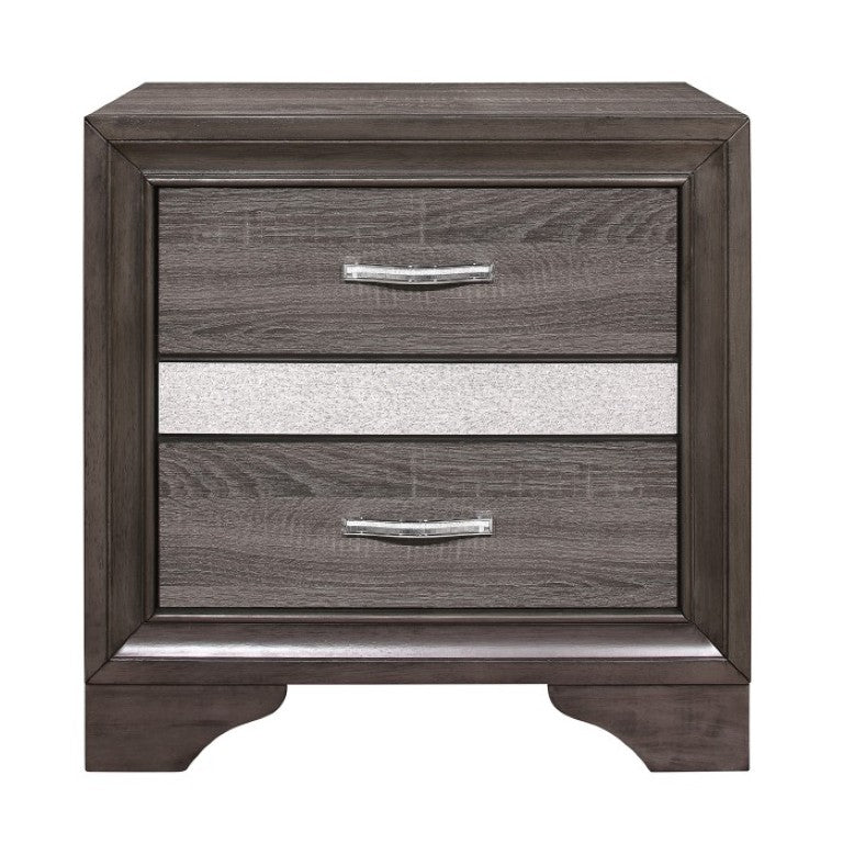 English Elm Night Stand Dresser Mirror and Chest Glam Bedroom Set with Crystal Pulls Gray Veneer B011S06777