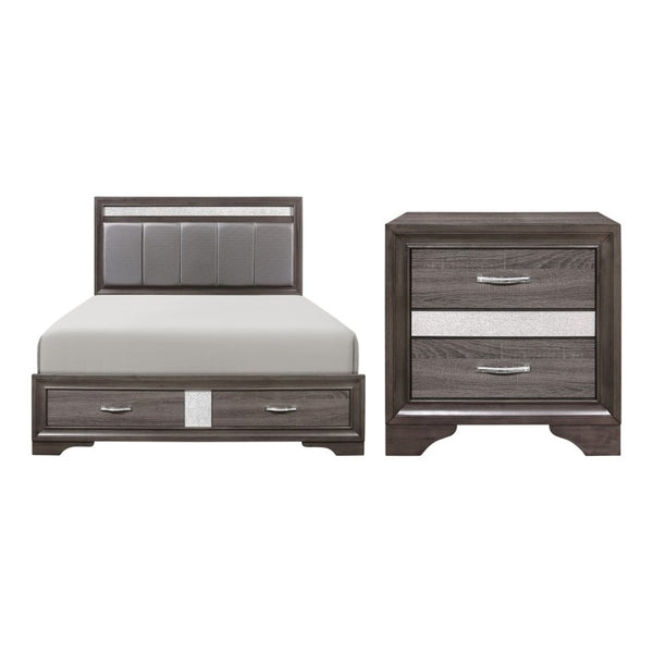 English Elm California King Bedroom Set Channel Tufted Faux Leather Glam Glitter Nightstand B011S06778