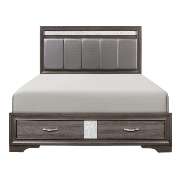 English Elm Queen Glam Bedroom Set with Channel Tufted Headboard Faux Leather and Crystal Pulls B011S06780