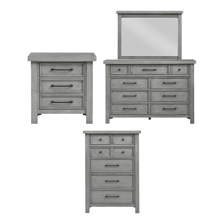 English Elm Night Stand Dresser Mirror Chest Set Mango Veneer Antique Gray Transitional Bedroom B011S06781