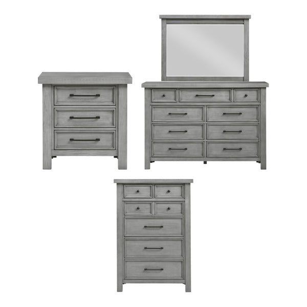 English Elm Night Stand Dresser Mirror Chest Set Mango Veneer Antique Gray Transitional Bedroom B011S06781