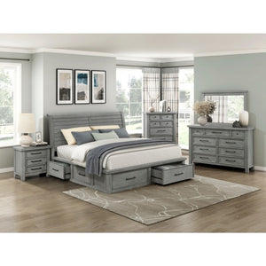 English Elm Night Stand Dresser Mirror Chest Set Mango Veneer Antique Gray Transitional Bedroom B011S06781