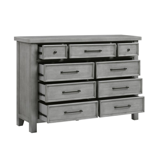 English Elm Night Stand Dresser Mirror Chest Set Mango Veneer Antique Gray Transitional Bedroom B011S06781