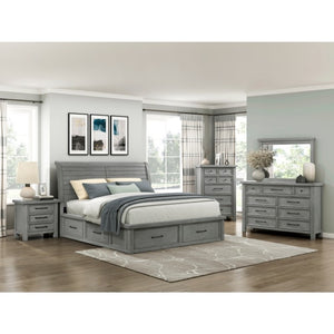 English Elm Night Stand Dresser Mirror Chest Set Mango Veneer Antique Gray Transitional Bedroom B011S06781