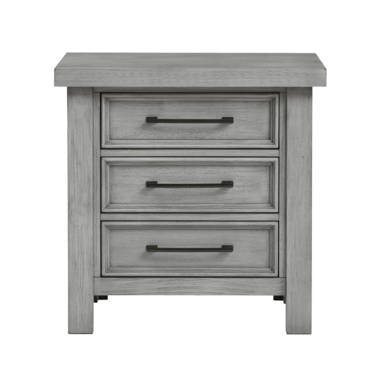 English Elm Night Stand Dresser Mirror Chest Set Mango Veneer Antique Gray Transitional Bedroom B011S06781