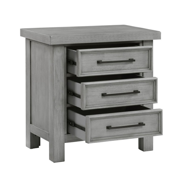 English Elm Night Stand Dresser Mirror Chest Set Mango Veneer Antique Gray Transitional Bedroom B011S06781