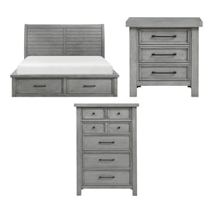 English Elm Eastern King Sleigh Bed Nightstand and Chest Set Mango Veneer Transitional Suite B011S06785