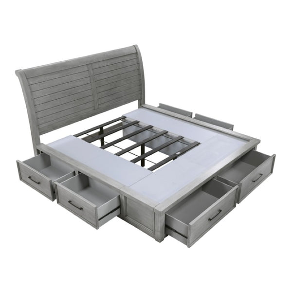 English Elm Eastern King Sleigh Bed Nightstand and Chest Set Mango Veneer Transitional Suite B011S06785