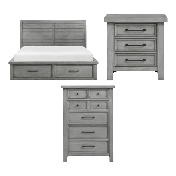 English Elm California King Sleigh Bed Set Mango Veneer Antique Gray Storage Bedroom B011S06788