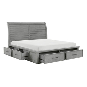 English Elm California King Sleigh Bed Set Mango Veneer Antique Gray Storage Bedroom B011S06788