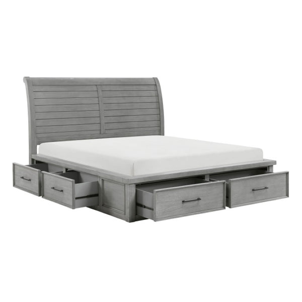 English Elm California King Sleigh Bed Set Mango Veneer Antique Gray Storage Bedroom B011S06788