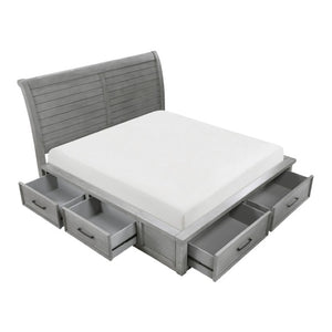 English Elm California King Sleigh Bed Set Mango Veneer Antique Gray Storage Bedroom B011S06788