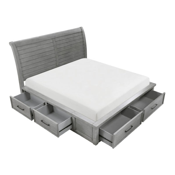 English Elm California King Sleigh Bed Set Mango Veneer Antique Gray Storage Bedroom B011S06788