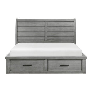 English Elm California King Sleigh Bed Set Mango Veneer Antique Gray Storage Bedroom B011S06788