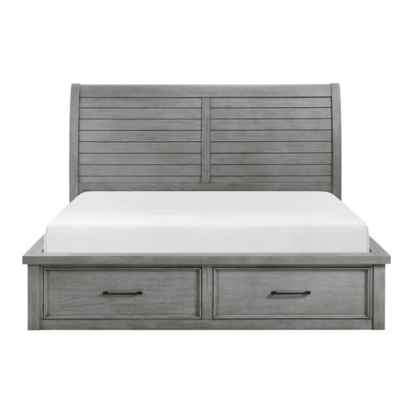 English Elm California King Sleigh Bed Set Mango Veneer Antique Gray Storage Bedroom B011S06788