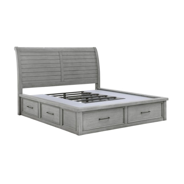 English Elm California King Sleigh Bed Set Mango Veneer Antique Gray Storage Bedroom B011S06788
