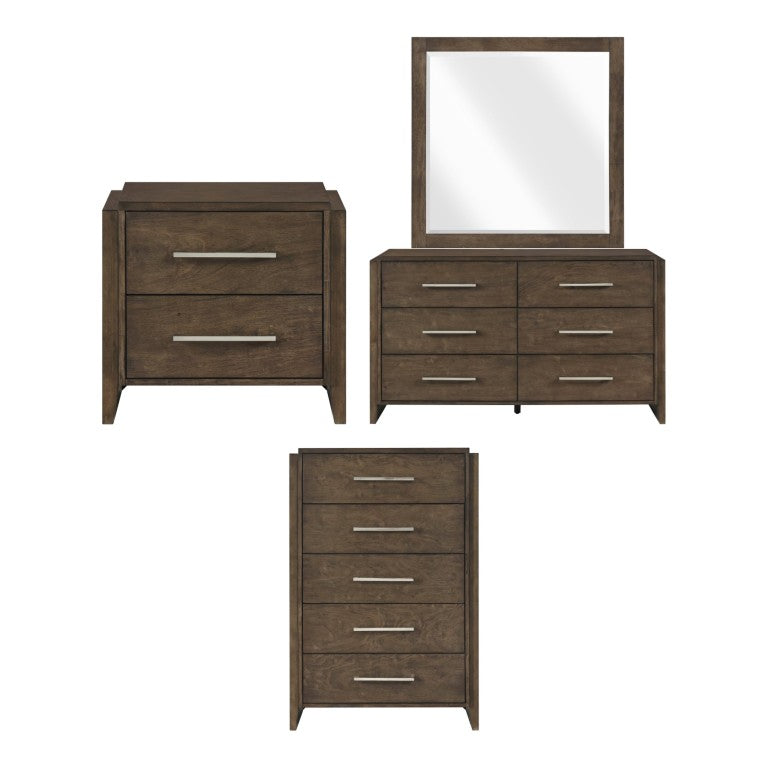 English Elm Night Stand Dresser Mirror and Chest Bedroom Set Rubberwood Build Dark Walnut B011S06793