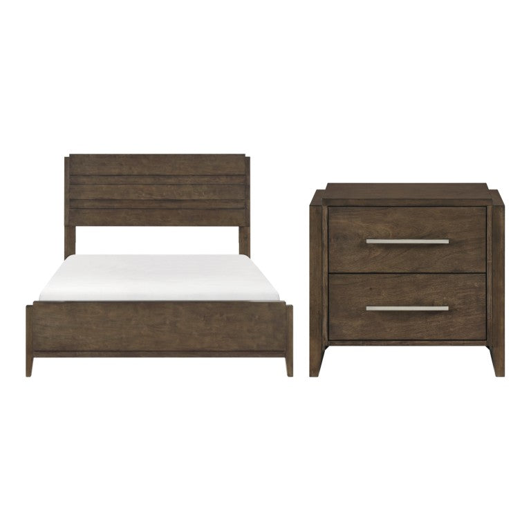 English Elm Eastern King Bedroom Set with Slatted Headboard Rubberwood Frame and Two Nightstands B011S06794