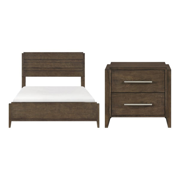 English Elm California King Bedroom Set with Slatted Headboard Rubberwood Frame and Two Nightstands B011S06797