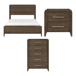 English Elm California King Bedroom Set Solid Rubberwood Slatted Bed Nightstand Five Drawer Chest B011S06798