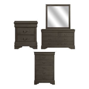 English Elm Night Stand Dresser Mirror and Chest Louis Philippe Bedroom Set in Stained Gray B011S06803