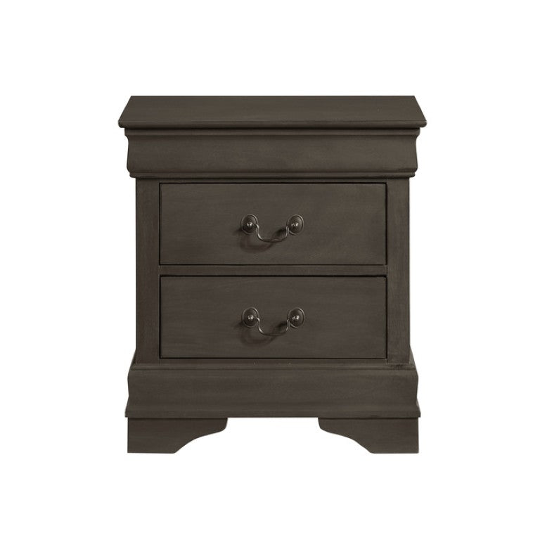English Elm Night Stand Dresser Mirror and Chest Louis Philippe Bedroom Set in Stained Gray B011S06803