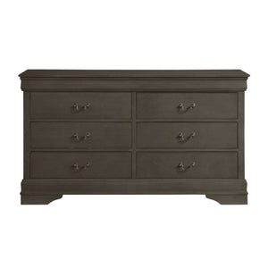 English Elm Night Stand Dresser Mirror and Chest Louis Philippe Bedroom Set in Stained Gray B011S06803
