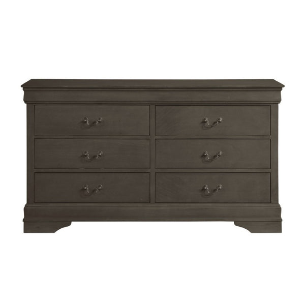 English Elm Night Stand Dresser Mirror and Chest Louis Philippe Bedroom Set in Stained Gray B011S06803