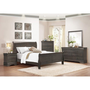 English Elm California King Sleigh Bed Set Louis Philippe Style Gray Veneer with Brass Handles B011S06806