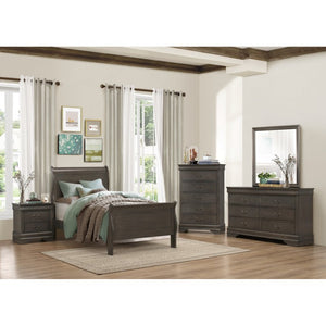 English Elm California King Sleigh Bed Set Louis Philippe Style Gray Veneer with Brass Handles B011S06806