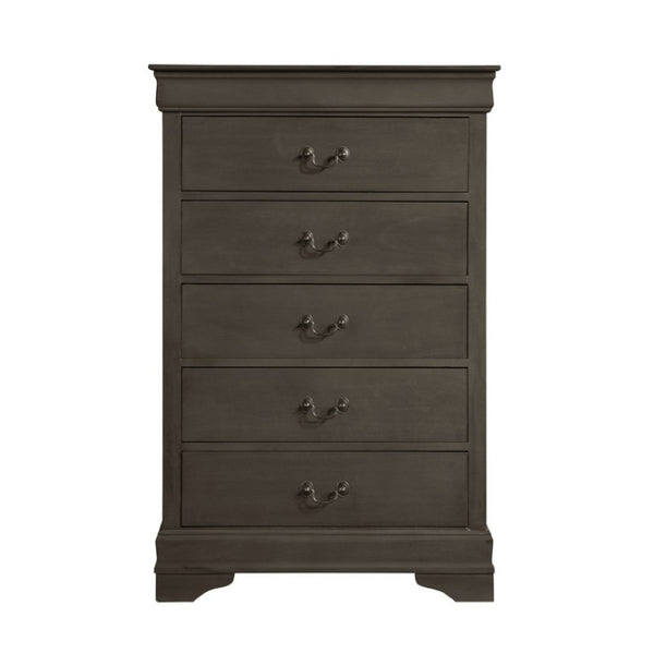 English Elm California King Sleigh Bed Set Louis Philippe Style Gray Veneer with Brass Handles B011S06806