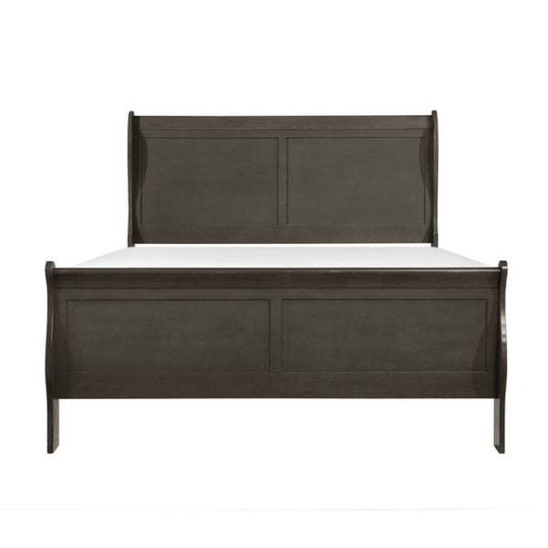English Elm Queen Sleigh Bed Set with Nightstands Louis Philippe Style Okume Veneer Gray Finish B011S06808