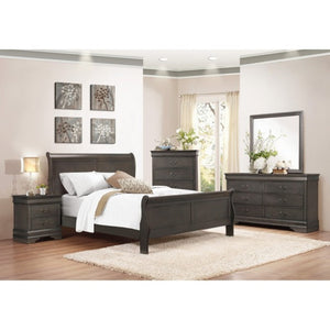 English Elm Full Sleigh Bed and Nightstand Set Louis Philippe Style Stained Gray Bedroom B011S06810