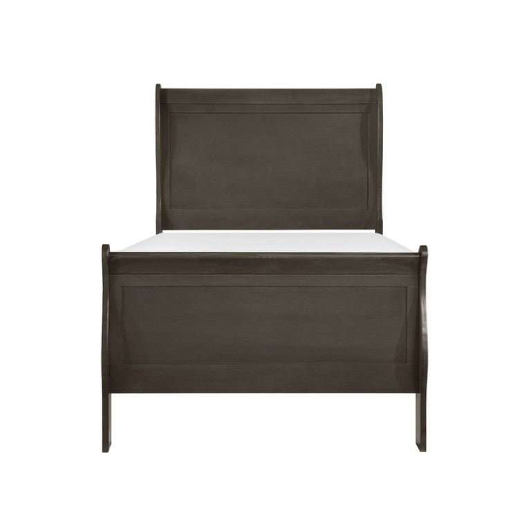 English Elm Twin Sleigh Bed and Nightstand Set Louis Philippe Style Gray Veneer Wood Frame B011S06814