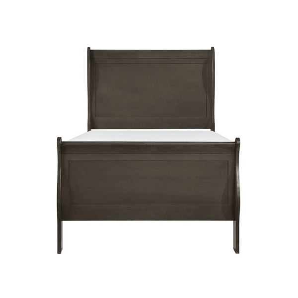 English Elm Twin Sleigh Bed and Nightstand Set Louis Philippe Style Gray Veneer Wood Frame B011S06814