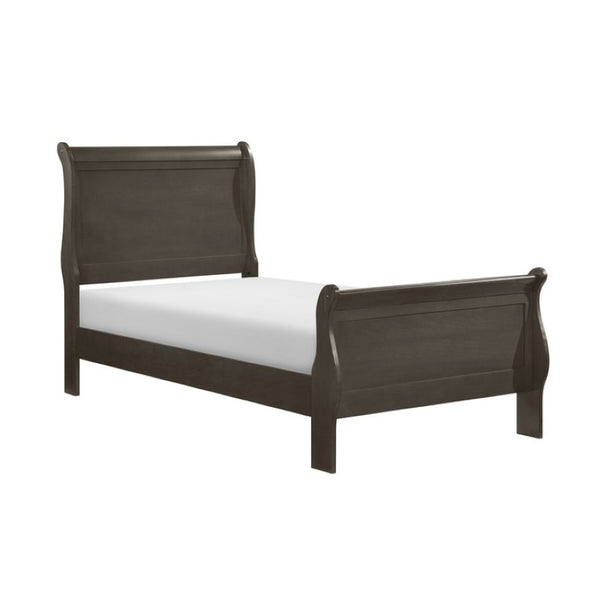 English Elm Twin Sleigh Bed and Nightstand Set Louis Philippe Style Gray Veneer Wood Frame B011S06814
