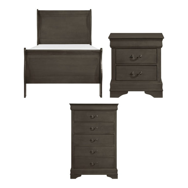 English Elm Twin Sleigh Bedroom Set Louis Philippe Okume Veneer Gray Three Piece Suite B011S06815