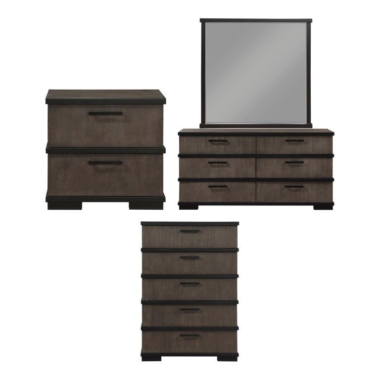 English Elm Night Stand Dresser Mirror Chest 4 Piece Oak Veneer Urban Industrial Bedroom Set B011S06816