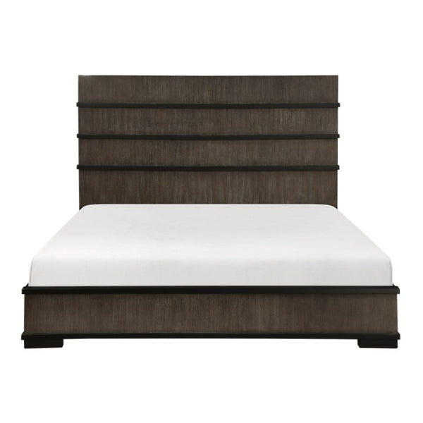 English Elm Queen Bed and Nightstand Set Oak Veneer Industrial Style with LED Headboard B011S06821