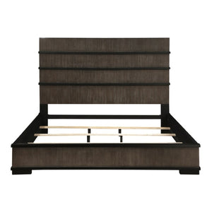 English Elm Queen Bed and Nightstand Set Oak Veneer Industrial Style with LED Headboard B011S06821