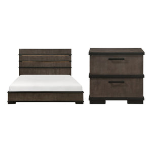English Elm Queen Bedroom Set Oak Veneer Industrial Frame with LED Headboard and Two Nightstands B011S06822