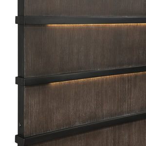 English Elm Queen Bedroom Set Oak Veneer Industrial Frame with LED Headboard and Two Nightstands B011S06822