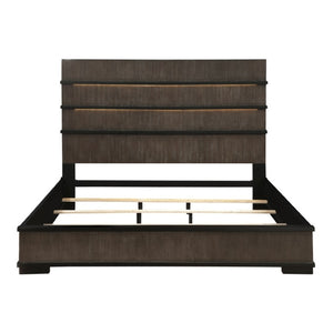English Elm Queen Bedroom Set Oak Veneer Industrial Frame with LED Headboard and Two Nightstands B011S06822